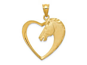 14k Yellow Gold Brushed and Diamond-Cut Horse Pendant