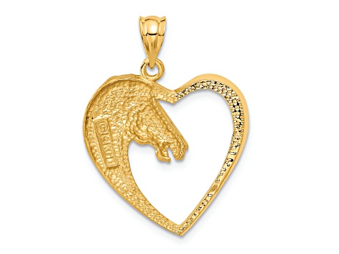 14k Yellow Gold Brushed and Diamond-Cut Horse Pendant
