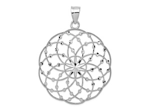Rhodium Over 14k White Gold Diamond-Cut Sphere Pendant