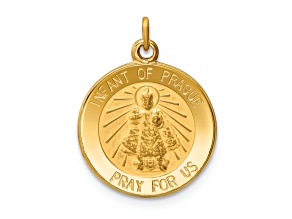 14k Yellow Gold Satin Infant of Prague Medal Charm