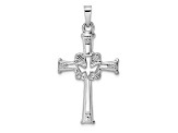 Rhodium Over 14K White Gold Polished Cut Out Solid Dove Cross Pendant