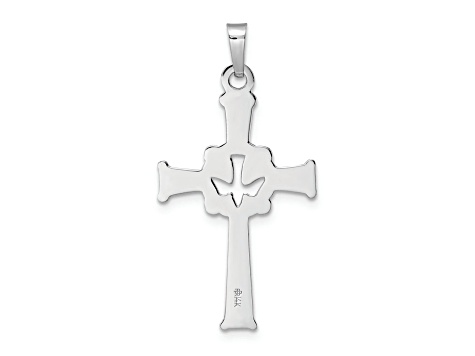 Rhodium Over 14K White Gold Polished Cut Out Solid Dove Cross Pendant