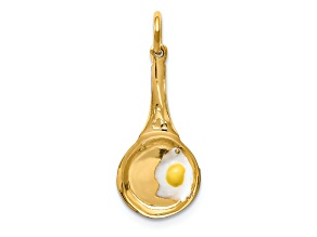 14k Yellow Gold 3D Frying Pan with Multi-color Enameled Egg Charm Pendant