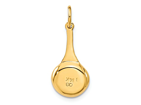 14k Yellow Gold 3D Frying Pan with Multi-color Enameled Egg Charm Pendant