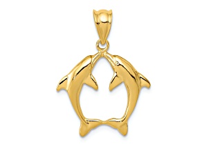 14k Yellow Gold Two Dolphins Pendant