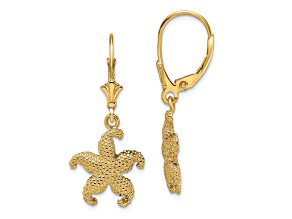 14k Yellow Gold Textured Puffed Starfish Earrings