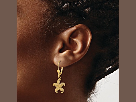 14k Yellow Gold Textured Puffed Starfish Earrings