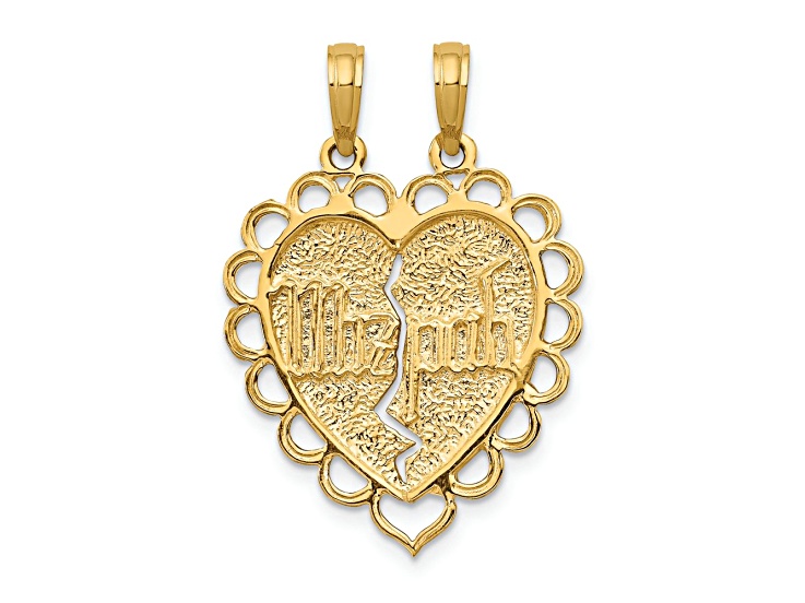 14k Yellow Gold Best Friends Puzzle Piece Pendant - Break-Apart Heart Charm (19x18mm) Solid Gold Gift
