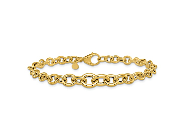 14k Yellow Gold Polished 8.25mm Fancy Graduated Circle Link bracelet