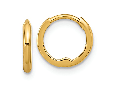 14k Yellow Gold Polished 3/8" Hinged Huggie Hoop Earrings