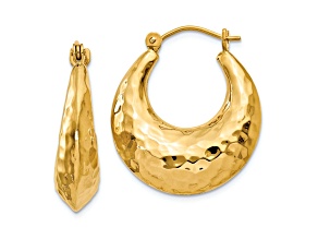 14K Yellow Gold Hammered 7/16" Fancy Hoop Earrings