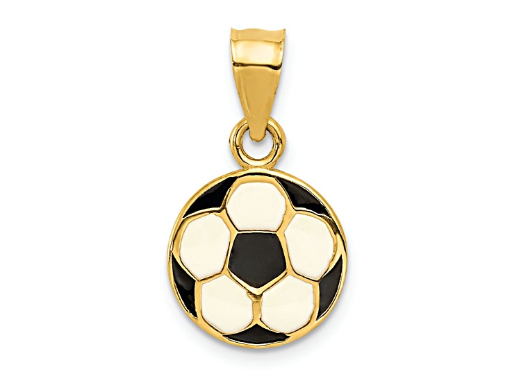 14k Yellow Gold Black and White Enameled Soccer Ball Pendant