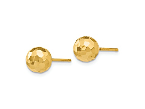 14kt Gold Yellow Finish 7mm Diamond Cut offers Ball Post Earring with Push Back Clasp