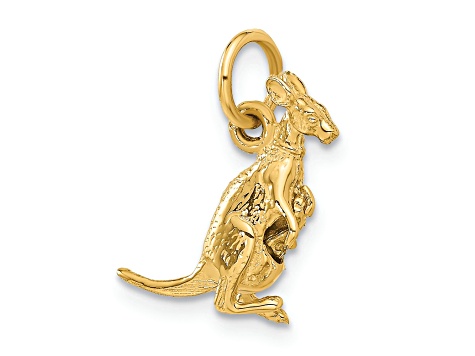 14k Yellow Gold 3D Kangaroo with Joey Charm Pendant