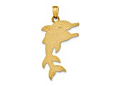14k Yellow Gold Textured 2D Two Jumping Dolphins Charm