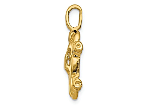 14k Yellow Gold Textured Sports Car Charm Pendant