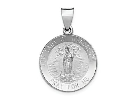 Rhodium Over 14k White Gold Satin Lady of Guadalupe Medal Pendant