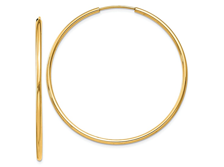 14k Yellow Gold 1 5/8" Polished Round Endless Hoop Earrings