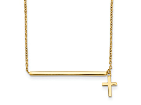 14K Yellow Gold Polished Cross with 2-inch Extension Necklace