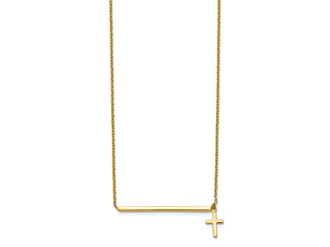 14K Yellow Gold Polished Cross with 2-inch Extension Necklace