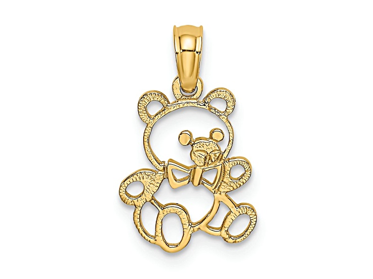14k Yellow Gold Textured Children's Cut-out Teddy Bear Charm