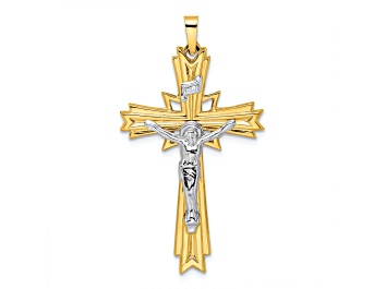 Picture of 14k Yellow Gold and 14k White Gold Solid Polished and Textured Fancy INRI Crucifix Pendant