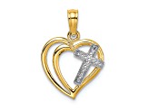 Rhodium Over 14K Two-tone Gold Cross In Heart Charm Pendant