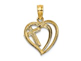 Rhodium Over 14K Two-tone Gold Cross In Heart Charm Pendant