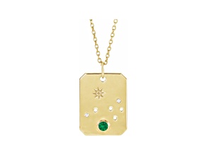 14K Yellow Gold Emerald and Diamond Aries Zodiac Constellation Pendant With Chain