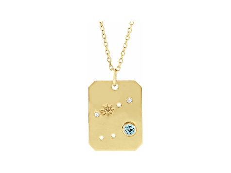 14K Yellow Gold Aquamarine and Diamond Cancer Zodiac Constellation Pendant With Chain