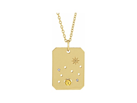 14K Yellow Gold Citrine and Diamond Leo Zodiac Constellation Pendant With Chain