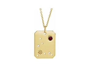14K Yellow Gold Garnet and Diamond Pisces Zodiac Constellation Pendant With Chain