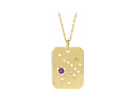 14K Yellow Gold Amethyst and Diamond Sagittarius Zodiac Constellation Pendant With Chain