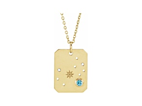 14K Yellow Gold Blue Zircon and White Diamond Scorpio Zodiac Constellation Pendant With Chain