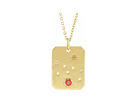 14K Yellow Gold Fire Opal and Diamond Taurus Zodiac Constellation Pendant With Chain