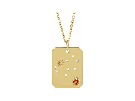 14K Yellow Gold Spessartite and Diamond Virgo Zodiac Constellation Pendant With Chain