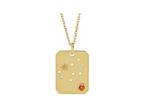 14K Yellow Gold Spessartite and Diamond Virgo Zodiac Constellation Pendant With Chain