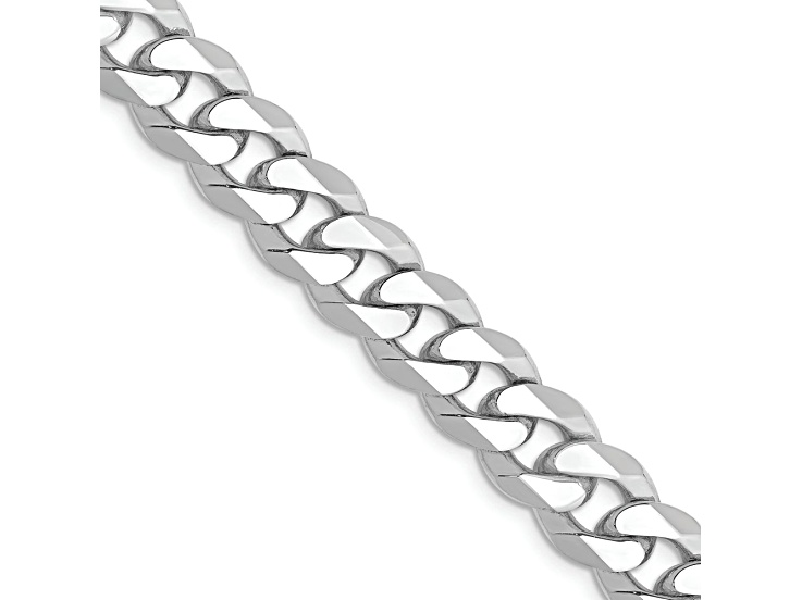 Rhodium Over 14k White Gold 8.5mm Solid Flat Beveled Curb 22 Inch Chain