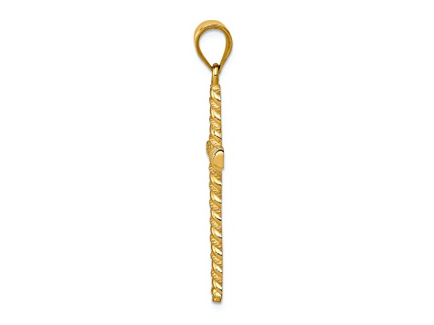 14k Yellow Gold Textured Twisted Cross Pendant