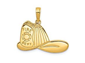 14k Yellow Gold Textured Large Firefighter Hat Pendant