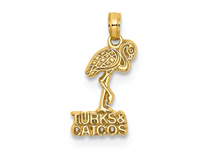14k Yellow Gold Textured TURKS AND CAICOS Flamingo Charm