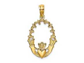 14k Yellow Gold Claddagh in Oval with Lace Trim Charm