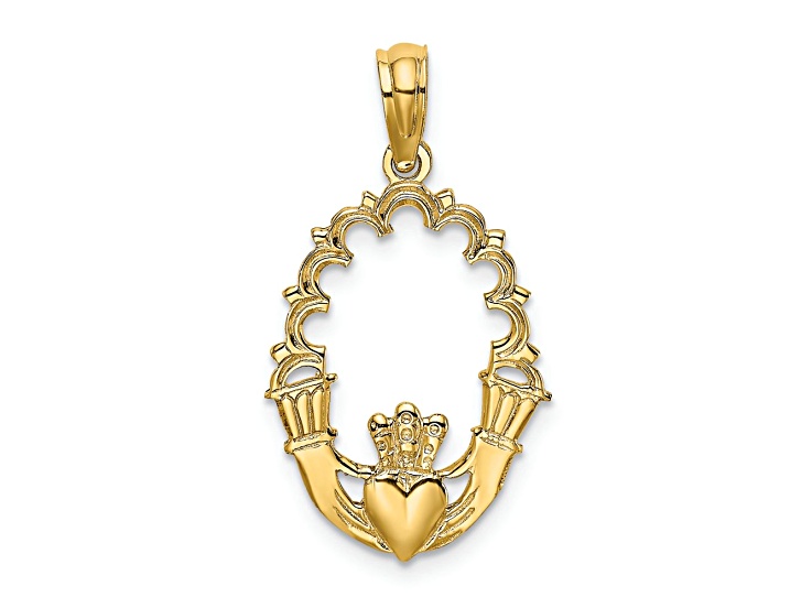 14k Yellow Gold Claddagh in Oval with Lace Trim Charm