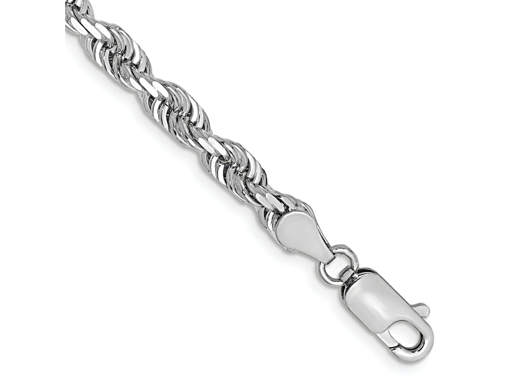 Rhodium Over 14k White Gold 4.5mm Diamond-Cut Quadruple Rope Link Bracelet