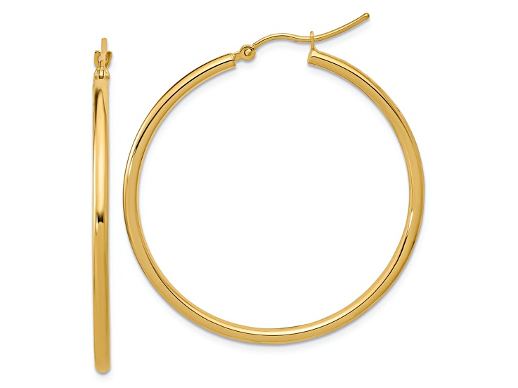 10k Yellow Gold 1 9/16 inch Polished Hinged Hoop Earrings
