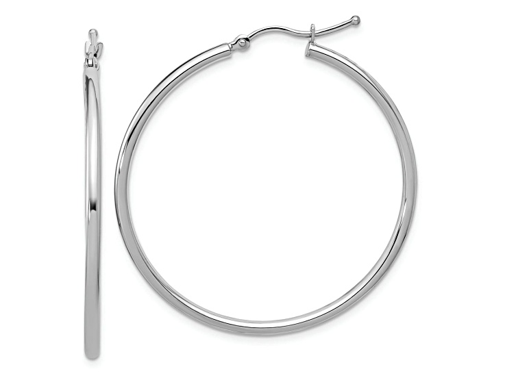 Rhodium Over 10k White Gold 1 9/16 inch Polished Hinged Hoop Earrings