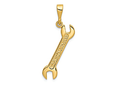 14k Yellow Gold Textured Wrench Charm Pendant