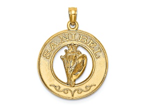 14k Yellow Gold Textured SANIBEL with Conch Shell Circle Charm