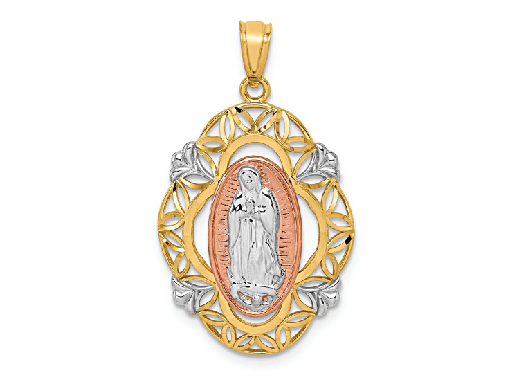 14K Yellow and Rose Gold with White Rhodium Guadalupe Medal Pendant ...
