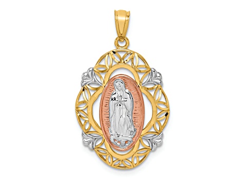 14K Yellow and Rose Gold with White Rhodium Guadalupe Medal Pendant
